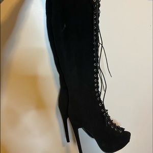 Black high knee lace up boots
